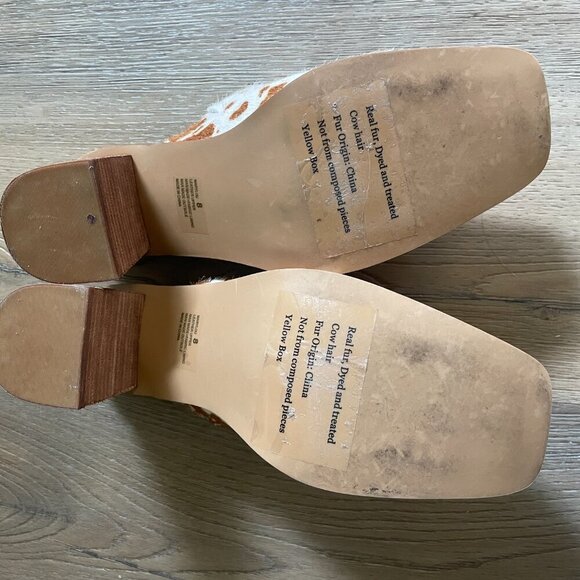 Yellow Box Women's Cow Hair Tan Brown White Mule Clog Shoes 8 - Picture 7 of 9